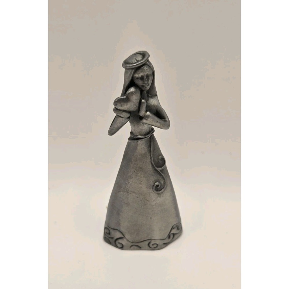 Ganz Brush Pewter Beautiful Metal Figurine Holding Heart Approx 4"‎ Tall Vintage